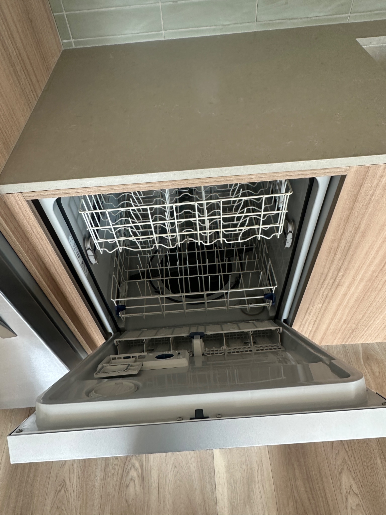 Clean open dishwasher after detailed cleaning